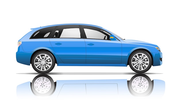 Vector imagen tridimensional del coche azul aislado sobre fondo blanco