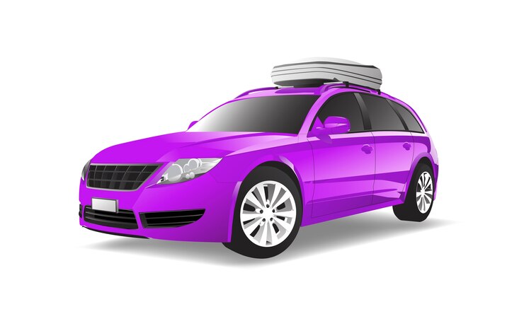 Vector imagen tridimensional del coche morado aislado sobre fondo blanco