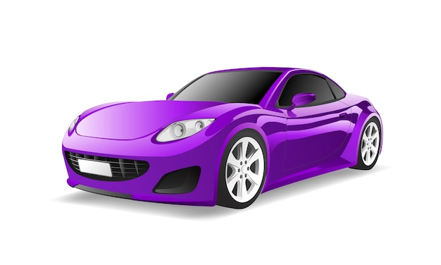 Imagen tridimensional de un coche púrpura aislado sobre un fondo blanco