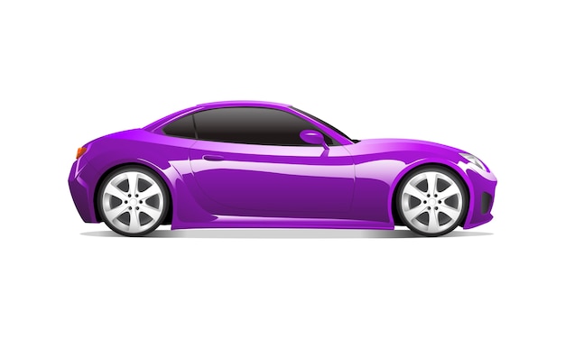 Imagen tridimensional de un coche púrpura aislado sobre un fondo blanco