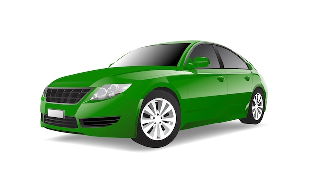 Vector imagen tridimensional del coche verde aislado sobre fondo blanco