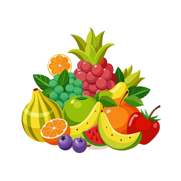 una imagen de una variedad de frutas, incluida una que tiene una imagen de un fruto en ella