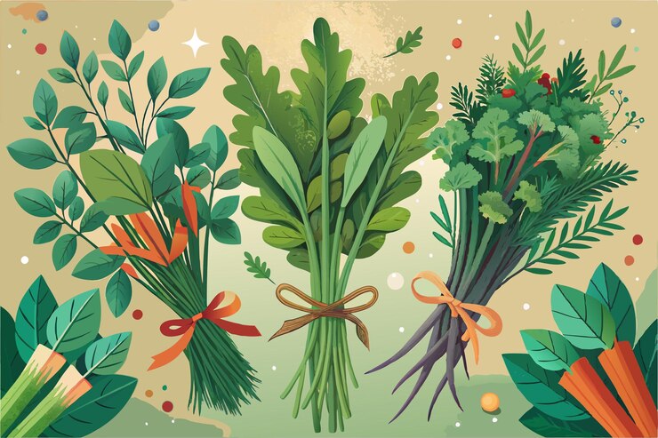 una imagen de una variedad de plantas, incluyendo zanahorias, apio y una estrella