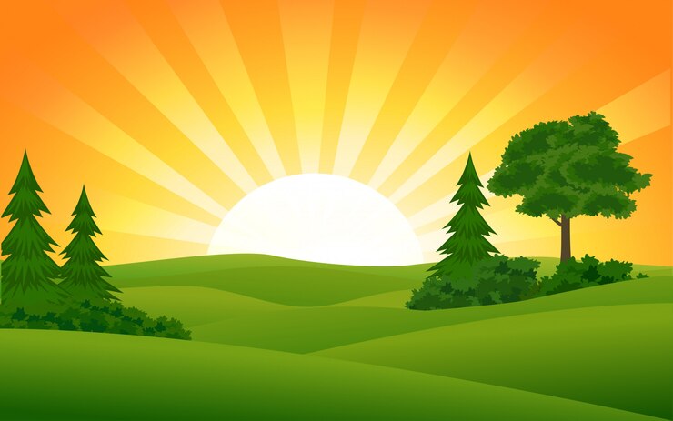 Vector imagen del vector del atardecer de verano con rayos de sol