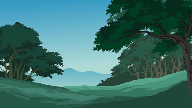 Imagen de vector de bosque con campo vacío