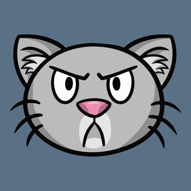 Vector imagen de vector de dibujos animados de cara de gato gato gris enojado