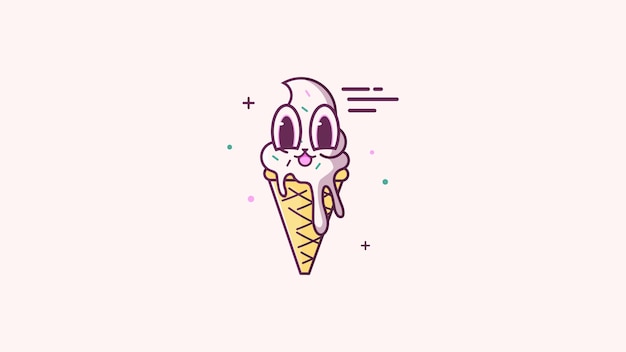 Imagen de vector de mascota de helado en movimiento lindo