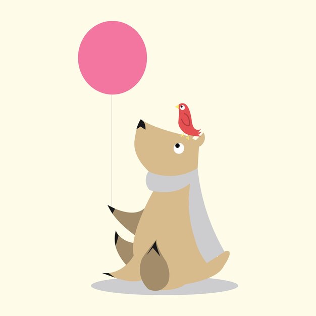 imagen vectorial aislada de un lindo oso sosteniendo un globo con una bufanda