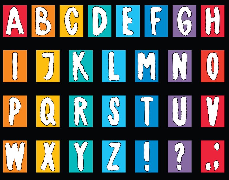 Imagen vectorial de un alfabeto de letras dibujadas decorativas