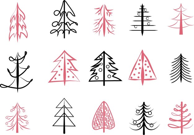 Imagen vectorial de alta calidad árboles de navidad en estilo doodle árboles de navidad minimalistas