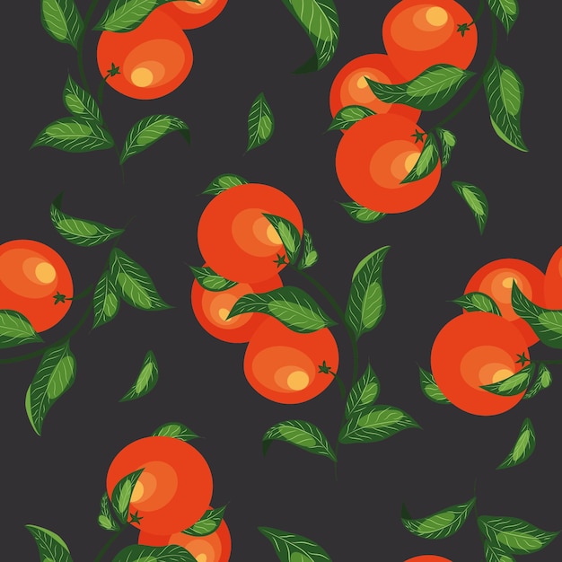 Imagen vectorial de alta calidad Patrón de verano con naranjas sicilianas sobre un fondo oscuro