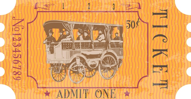 Imagen vectorial de un antiguo billete de autobús antiguo, ómnibus