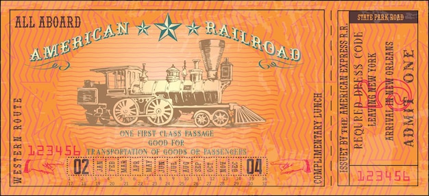 imagen vectorial del antiguo billete de tren occidental americano vintage