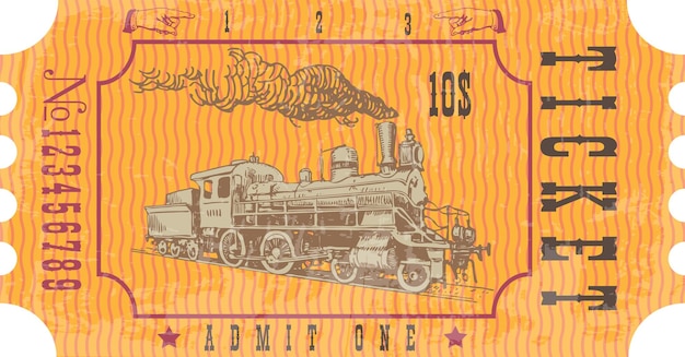 Imagen vectorial del antiguo billete de tren occidental americano vintage