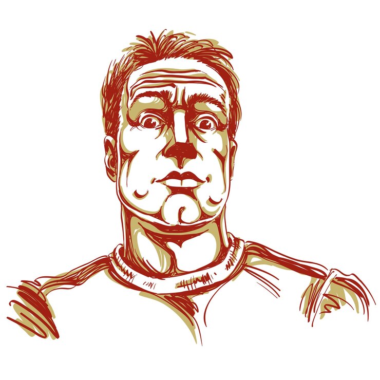 Vector imagen vectorial artística dibujada a mano, colorido retrato de hombre impresionado. ilustración del tema de las emociones, chico aturdido.