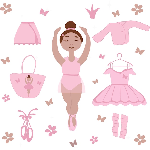 Imagen vectorial de una bailarina y ropa de ballet
