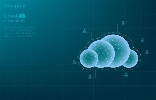 Imagen vectorial de baja poli de una nube de tecnología de almacenamiento de nube de tecnología hecha de cuadrícula y puntos