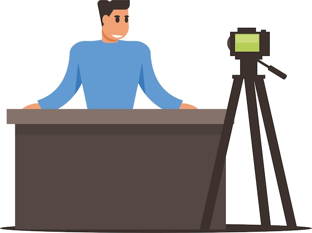 Imagen vectorial de un blogger grabando un video aislado sobre fondo transparente