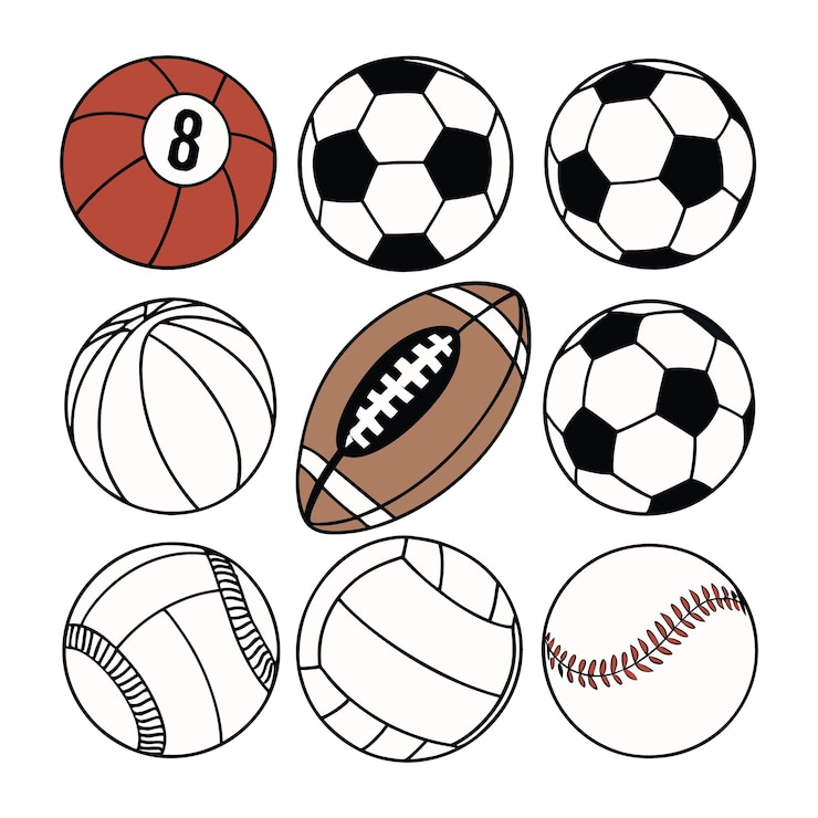 Imagen vectorial de bolas deportivas para fútbol, baloncesto y béisbol