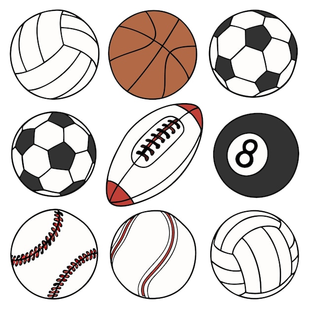 Imagen vectorial de bolas deportivas para fútbol, baloncesto y béisbol