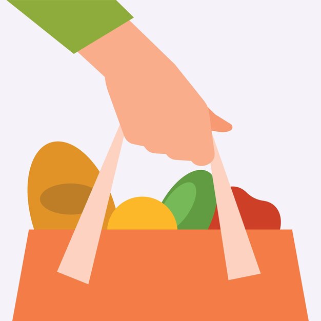 Imagen vectorial de una bolsa llena de comestibles aislada sobre fondo transparente