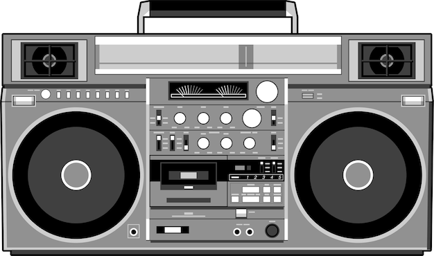 Vector imagen vectorial de un boombox clásico. inspirado en el modelo jvc rc-m90 en blanco y negro