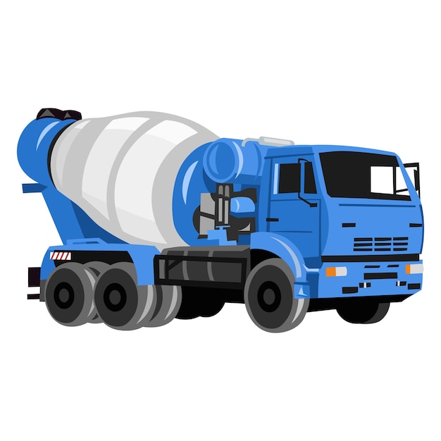 Imagen vectorial del camión de hormigón de la máquina de mezcla de concreto azul sobre fondo blanco