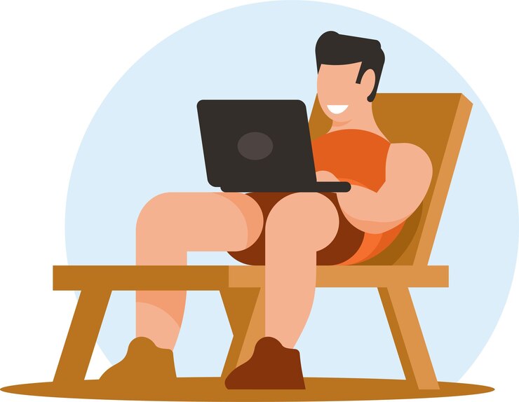 Vector imagen vectorial de un chico que trabaja en la playa, aislado sobre fondo blanco