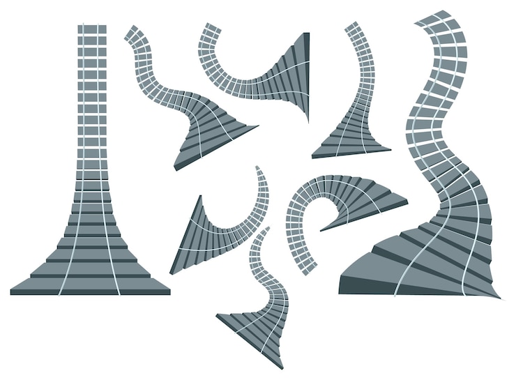Vector imagen vectorial conjunto de vías férreas en un estilo de dibujos animados puede tener un significado alegórico eps 10