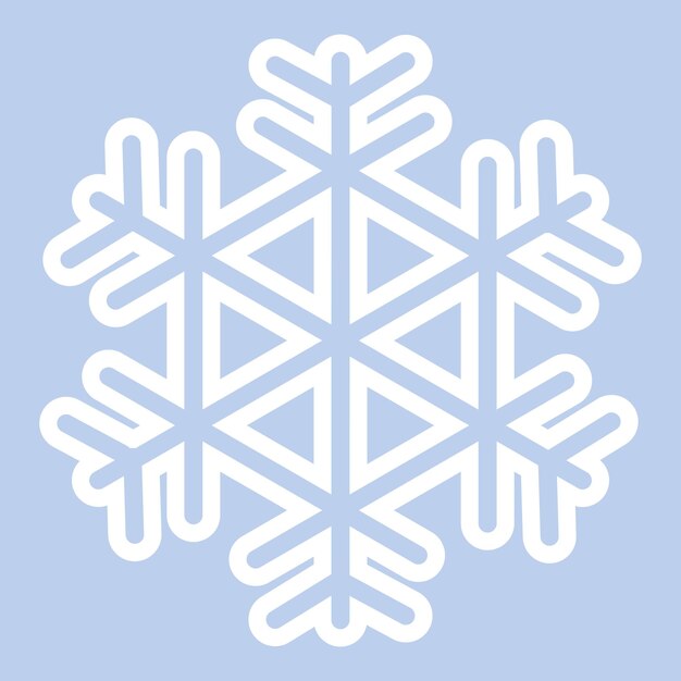 Imagen vectorial de un copo de nieve blanco. Garabato simple aislado en un fondo azul.
