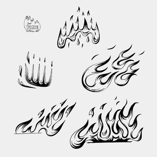 Imagen vectorial dibujada a mano del conjunto de llamas del contorno