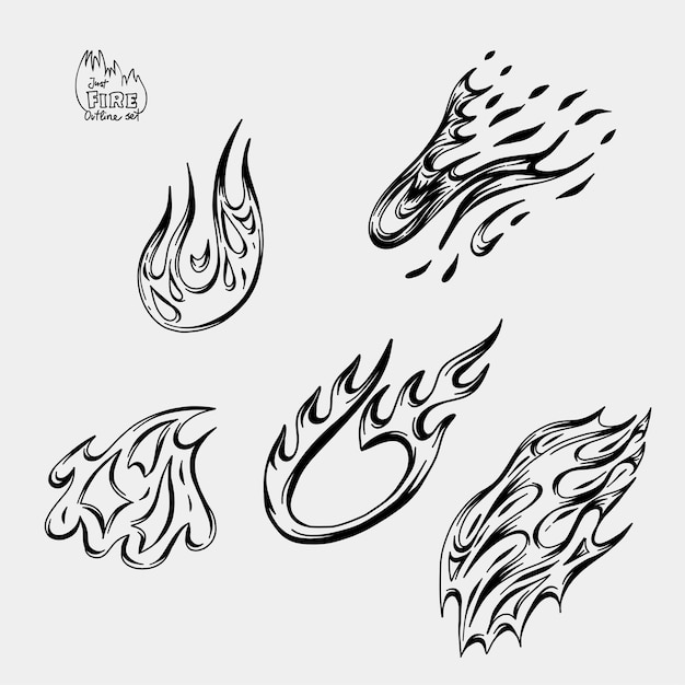 Imagen vectorial dibujada a mano del conjunto de llamas del contorno