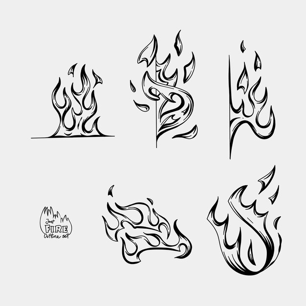 Imagen vectorial dibujada a mano del conjunto de llamas del contorno