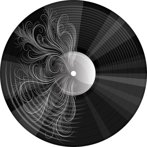 Imagen vectorial de un disco musical con un patrón o grabado en un estilo realista con elementos de dibujos animados eps 10 aislado sobre fondo blanco