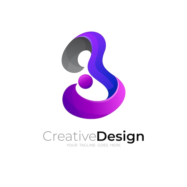 Imagen vectorial de diseño de logotipo B, logotipos coloridos 3d