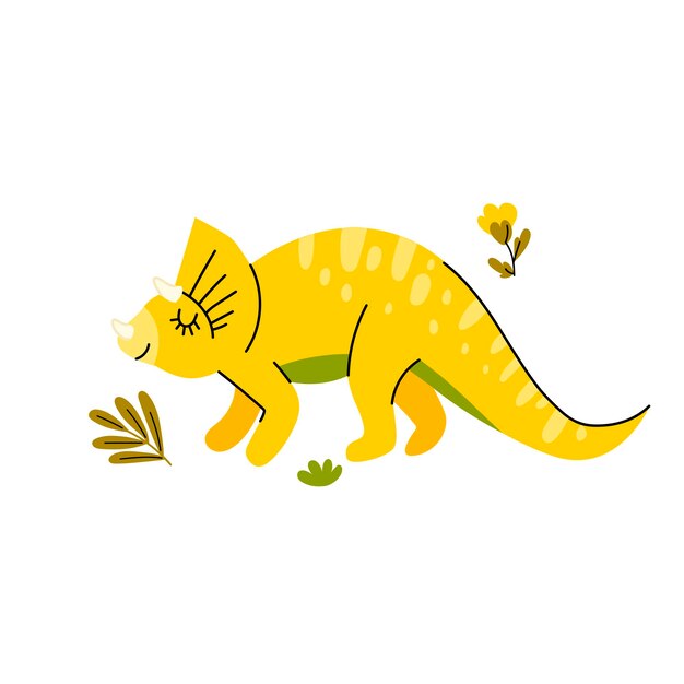 Imagen vectorial de un diseño plano de dinosaurio triceratops lindo aislado