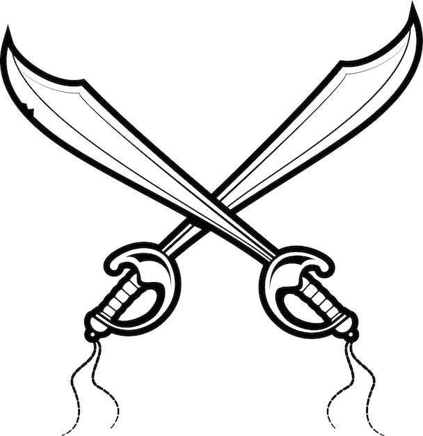 Imagen vectorial de dos espadas piratas cruzadas aisladas sobre fondo transparente