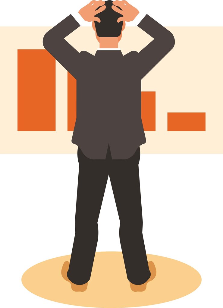 Vector imagen vectorial de un empresario decepcionado mirando el gráfico, aislado sobre fondo blanco.