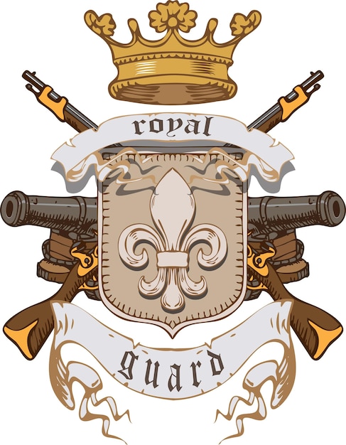 imagen vectorial del escudo de armas de la guardia real en estilo de grabado antiguo