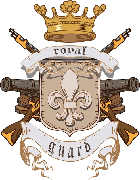 Vector imagen vectorial del escudo de armas de la guardia real en estilo de grabado antiguo