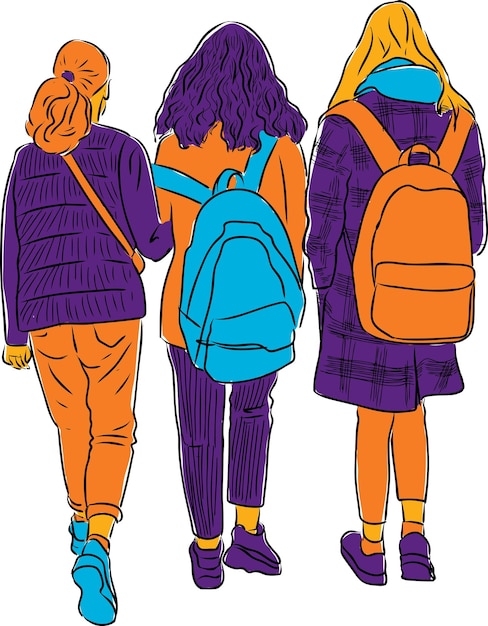 Imagen vectorial de estudiantes adolescentes que van a la escuela