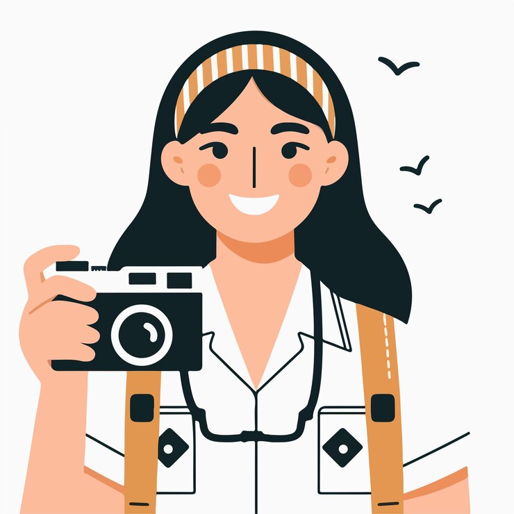 Vector imagen vectorial de una fotógrafa con un diseño plano simple y minimalista