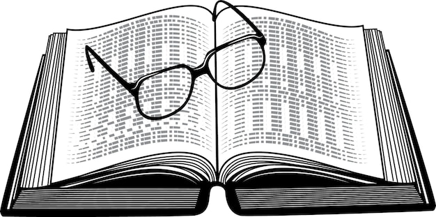 Imagen vectorial de gafas de lectura en un libro aislado sobre fondo transparente