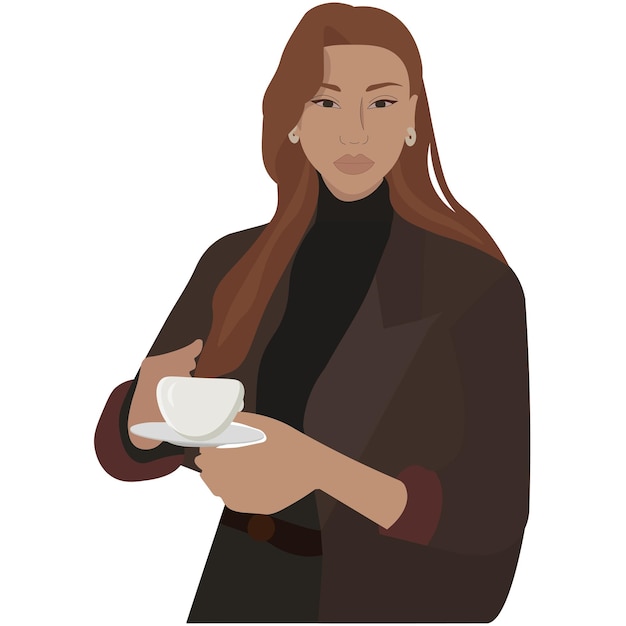 Imagen vectorial de una hermosa chica con una taza de café