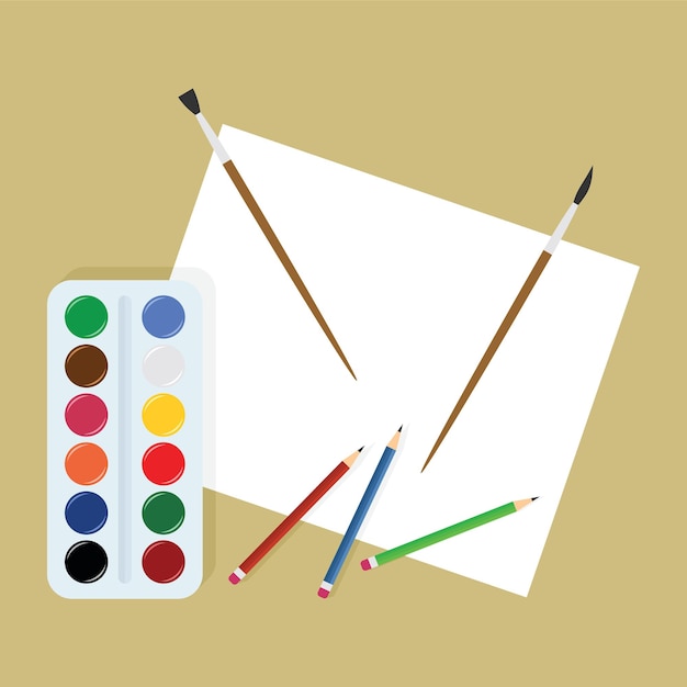 Imagen vectorial de hoja blanca de papel con lápices y pinceles