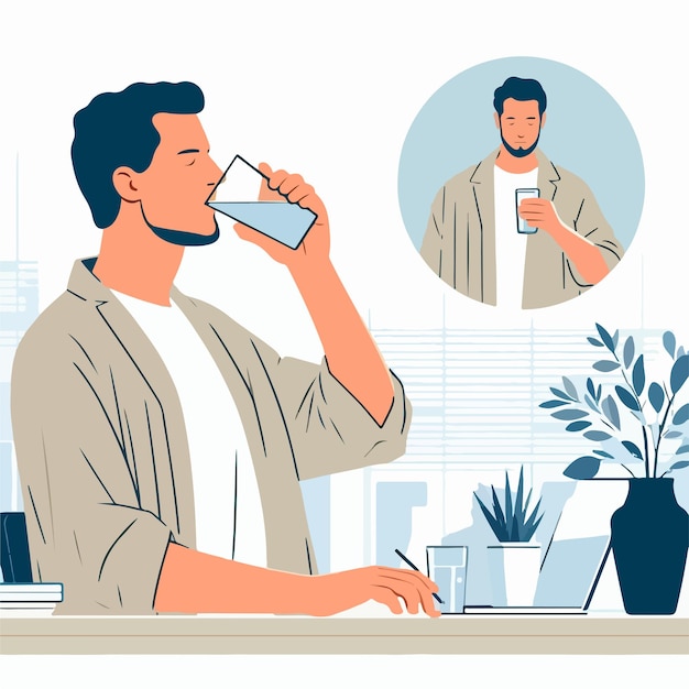 imagen vectorial de un hombre bebiendo agua
