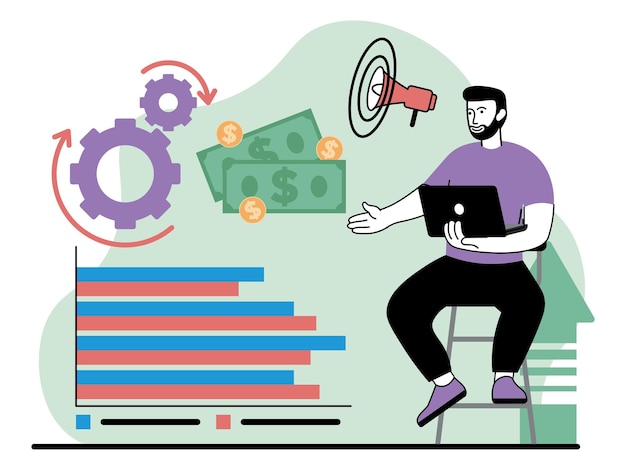 imagen vectorial del hombre estudia las tendencias empresariales