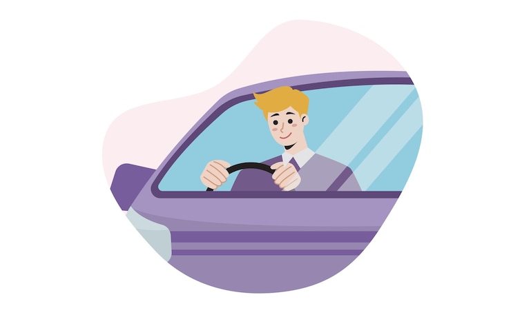 Vector imagen vectorial de un hombre viajando felizmente en un coche