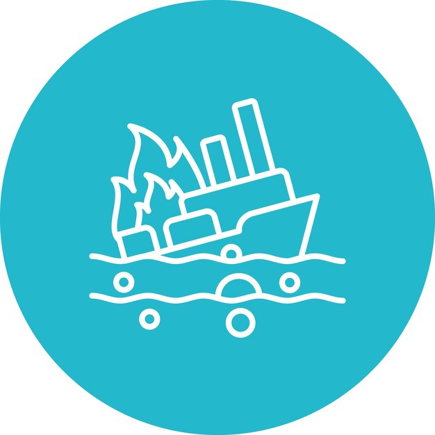 Imagen vectorial de icono de barco en llamas Se puede utilizar para la contaminación