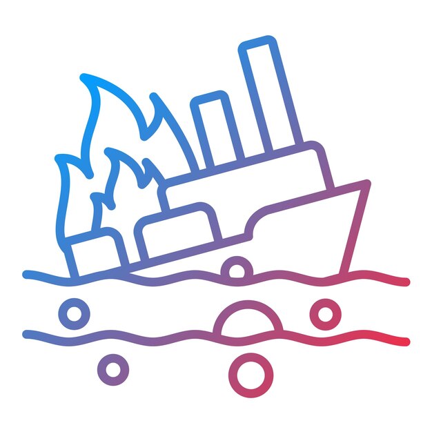 Imagen vectorial de icono de barco en llamas Se puede utilizar para la contaminación